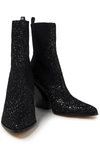 JIMMY CHOO MELE 85 LEATHER-TRIMMED GLITTERED STRETCH-KNIT ANKLE BOOTS,3074457345626749698