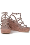Valentino Garavani Rockstud Metallic Leather Wedge Espadrilles In Pink