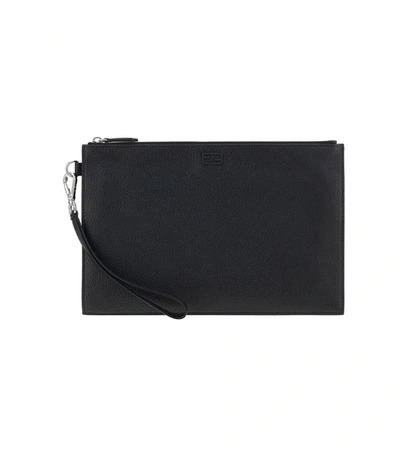 Fendi Double F Zipped Clutch Bag In Black