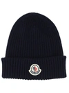 MONCLER MONCLER LOGO PATCHED RIBBED BEANIE