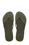 Havaianas Slim Glitter Flip Flop In Green Olive