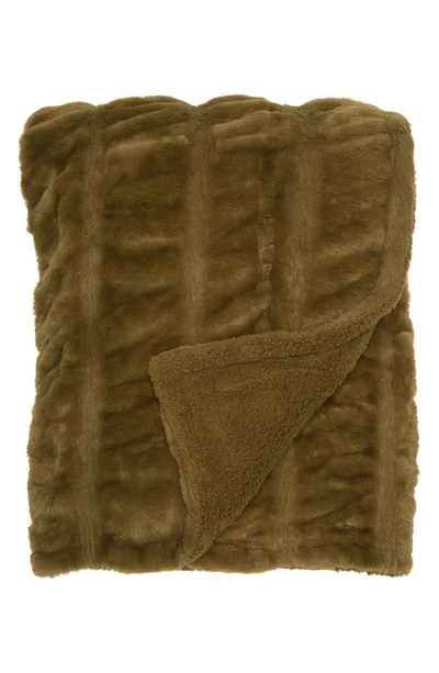 Nordstrom Pintuck Faux Fur Oversize Throw Blanket In Olive Extract