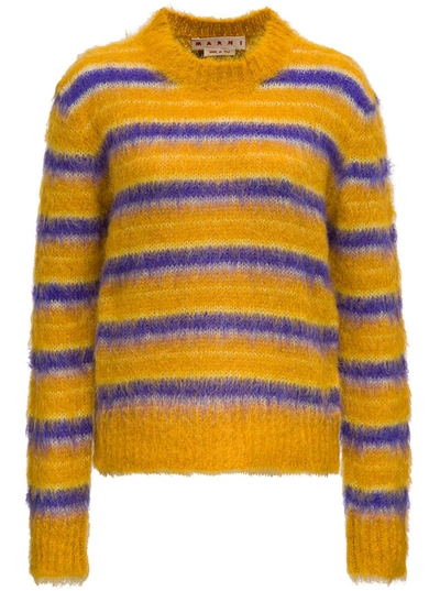 Marni Yellow Striped Brushed Mohair Sweater In Multicolor