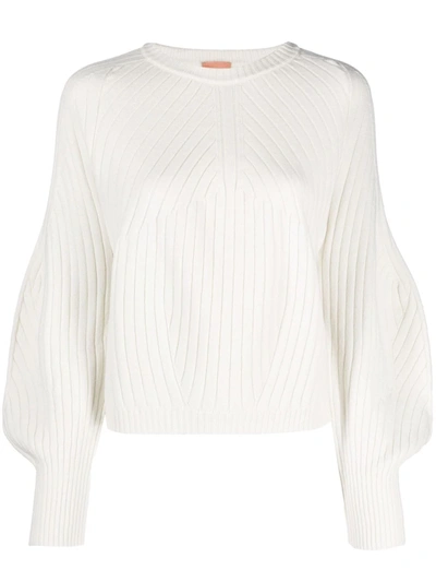 Nude Ribbed Balloon-sleeve Jumper In