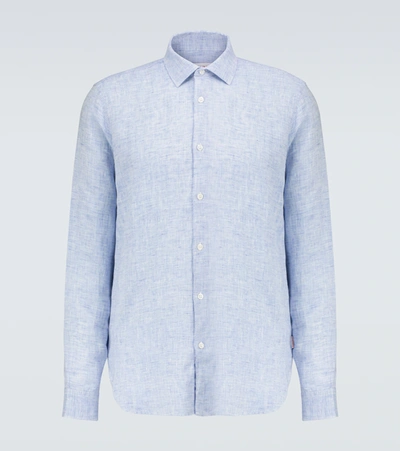 Orlebar Brown Giles Linen Long-sleeved Shirt In Blue