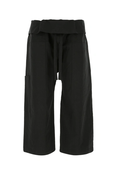 Loewe Paula's Ibiza Wide-leg Belted Linen And Cotton-blend Trousers In Black