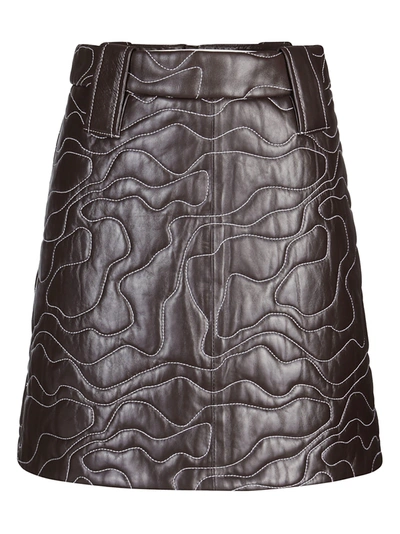 Ganni Quilted Lambskin Leather Miniskirt In Brown