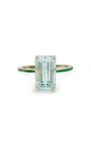 YI COLLECTION 18K GOLD; AQUAMARINE AND EMERALD RING