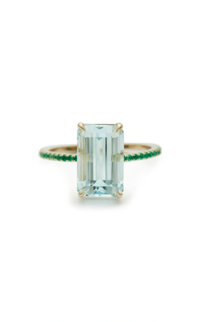 YI COLLECTION 18K GOLD, AQUAMARINE AND EMERALD RING