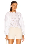 Ganni Gathered Leopard-print Organic Cotton-poplin Blouse In Bright White