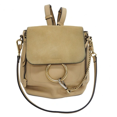 Pre-owned Chloé Faye Leather Backpack In Beige