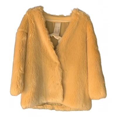 Pre-owned Annie P Faux Fur Peacoat In Yellow