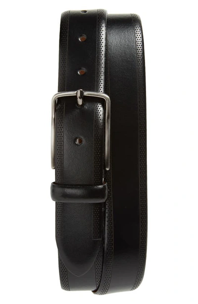 Johnston & Murphy Perforated Leather Belt In Black Leather