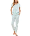 Roudelain V-neck T-shirt & Jogger Pants Pajama Set In Pom Pom Tie Dye Icy Morn