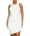 Naked Wardrobe The Nw Knot Right Now Side-tie Asymmetrical Ribbed Tank Dress In White