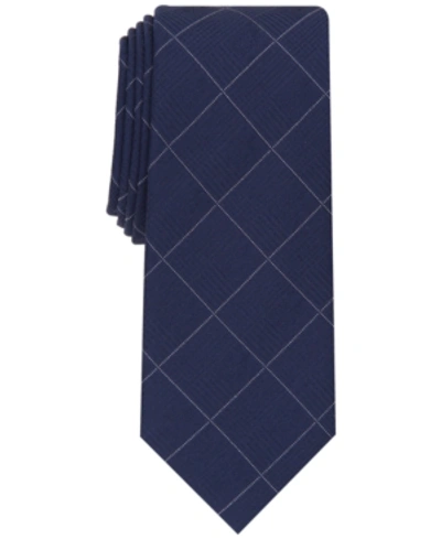 Alfani Men's Gering Plaid Tie, Created For Macy's In Navy