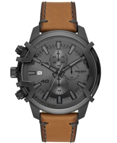 DIESEL MEN'S GRIFFED CHRONOGRAPH BROWN LEATHER WATCH 48MM
