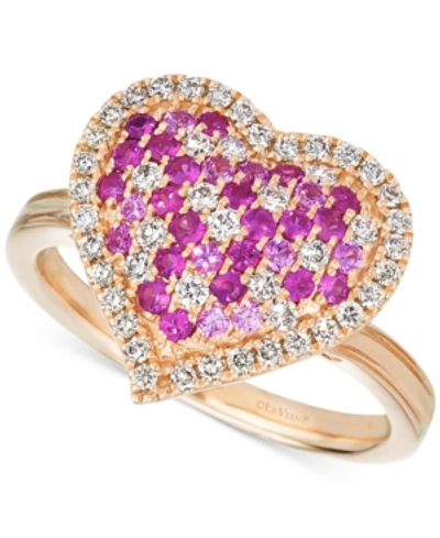 Le Vian Strawberry Ombre Pink Ombre Ruby (1/2 Ct. T.w.) & Nude Diamond (3/8 Ct. T.w.) Heart Ring In 14k Rose In Pink Sapphire
