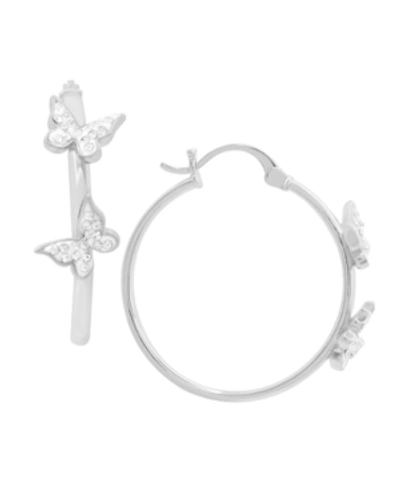 Essentials Hoop Earring With Clear Crystal Butterflies In Silver Plate Or Gold Plate