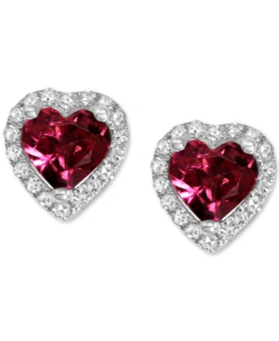 Macy's Rhodolite (7/8 Ct. T.w.) & Diamond (1/8 Ct. T.w.) Heart Stud Earrings In 14k White Gold