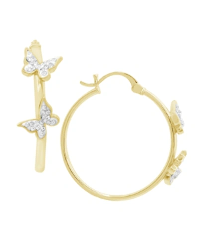 Essentials Hoop Earring With Clear Crystal Butterflies In Silver Plate Or Gold Plate