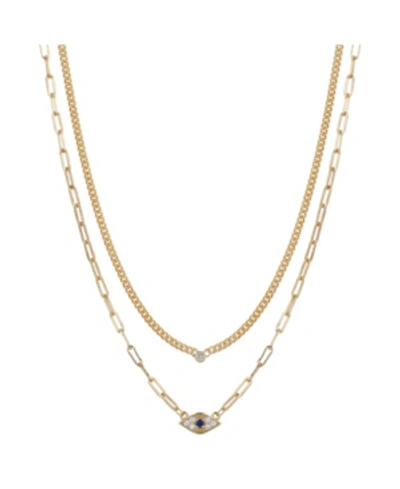 Unwritten Gold Flash Plated Cubic Zirconia Evil Eye Layered Necklace, 16+2" Extender
