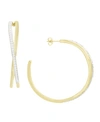ESSENTIALS CRISS CROSS CLEAR CRYSTAL C HOOP EARRING, GOLD PLATE AND SILVER PLATE