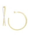 Essentials Criss Cross Clear Crystal C Hoop Earring, Gold Plate And Silver Plate In Gold-tone