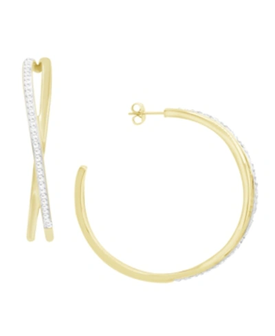 Essentials Criss Cross Clear Crystal C Hoop Earring, Gold Plate And Silver Plate In Gold-tone