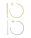 Essentials High Polished Clear Crystal Duo C Hoop Earring Pair, Gold Plate And Silver Plate In Silver-tone And Gold-tone