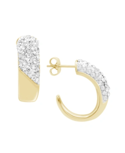 Essentials Clear Crystal Pave J Hoop Earring, Gold Plate And Silver Plate In Gold-tone