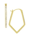 ESSENTIALS CLEAR CRYSTAL PAVE GEOMETRIC HOOP EARRING, GOLD PLATE AND SILVER PLATE