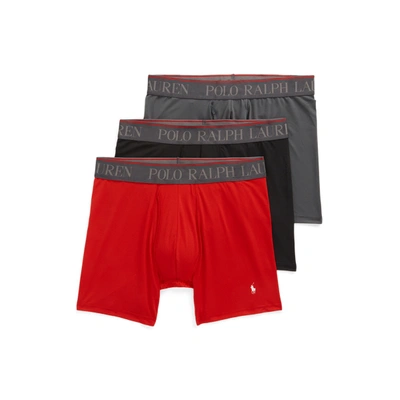 Polo Ralph Lauren 4d Flex Performance Air Boxer Brief Pack In Charcoal/red/black