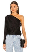 Rta Josalyn One-shoulder Long Sleeve Blouse In Black