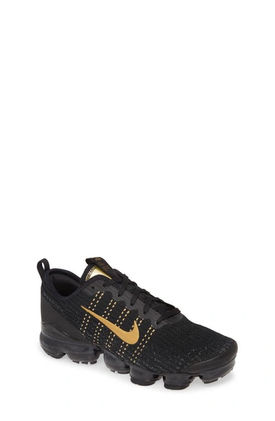 Nike Kids' Air Vapormax Flyknit Sneaker In Black/ Metallic Gold