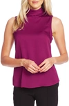 Vince Camuto Mock Neck Hammered Satin Sleeveless Top In Magenta