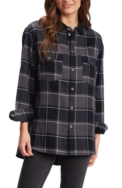 Roxy Juniors' Turn It Up Cotton Plaid Shirt In Anthracite Plaid Party