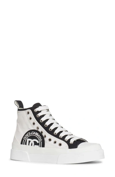 Dolce & Gabbana Two-tone Portofino Canvas Sneakers In Bianco Nero