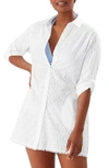 Tommy Bahama Cotton Clip Jacquard Boyfriend Cover-up Shirt In White