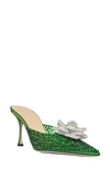 Mach&mach Carrie Crystal Flower Pointed Toe Mule In Emerald