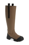 Ganni Brown Recycled Rubber Country Tall Boots In Fossil
