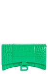BALENCIAGA HOURGLASS CROC EMBOSSED LEATHER WALLET ON A CHAIN,6560501U6AK