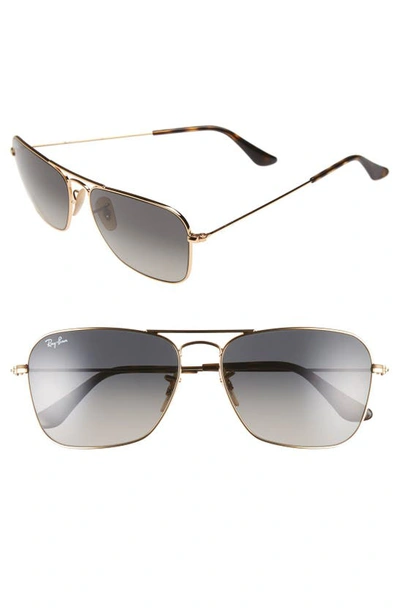 Ray Ban 'caravan' 58mm Aviator Sunglasses In Gold/ Grey
