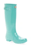 Hunter Original High Gloss Waterproof Boot In Pale Mint