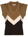 Rejina Pyo Kenna Colour-blocked Ribbed-knit Tank In Braun