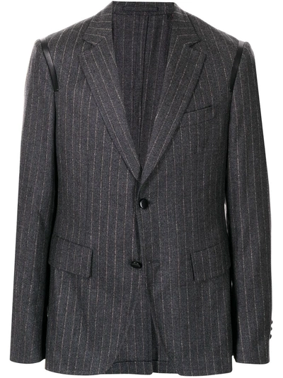 Ferragamo Leather-trim Suit Jacket In Grau