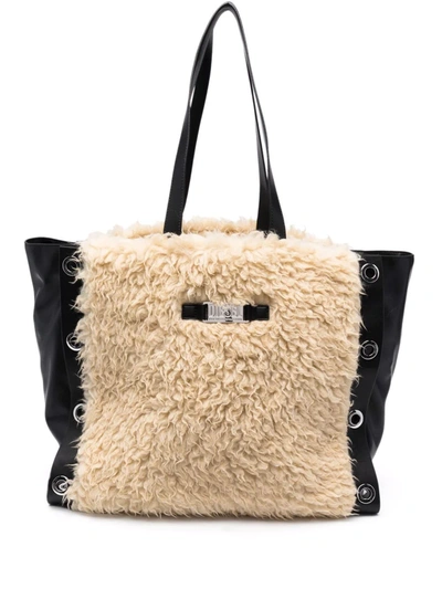 Diesel Faux-fur Large Tote Bag In Schwarz