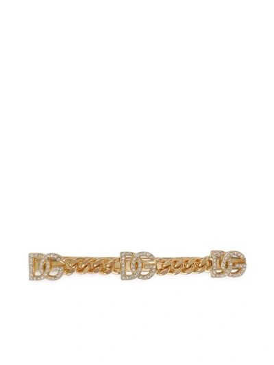 Dolce & Gabbana Hair Clip With Rhinestone-detailed Dg Logo In Gold