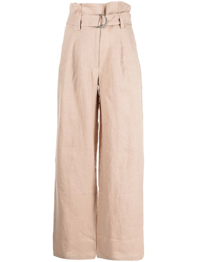 Anine Bing Thalia Belted Pleated Linen Straight-leg Pants In Mauve