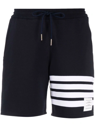 Thom Browne Classic Striped Leg Cotton Mid Thigh Shorts In Blue